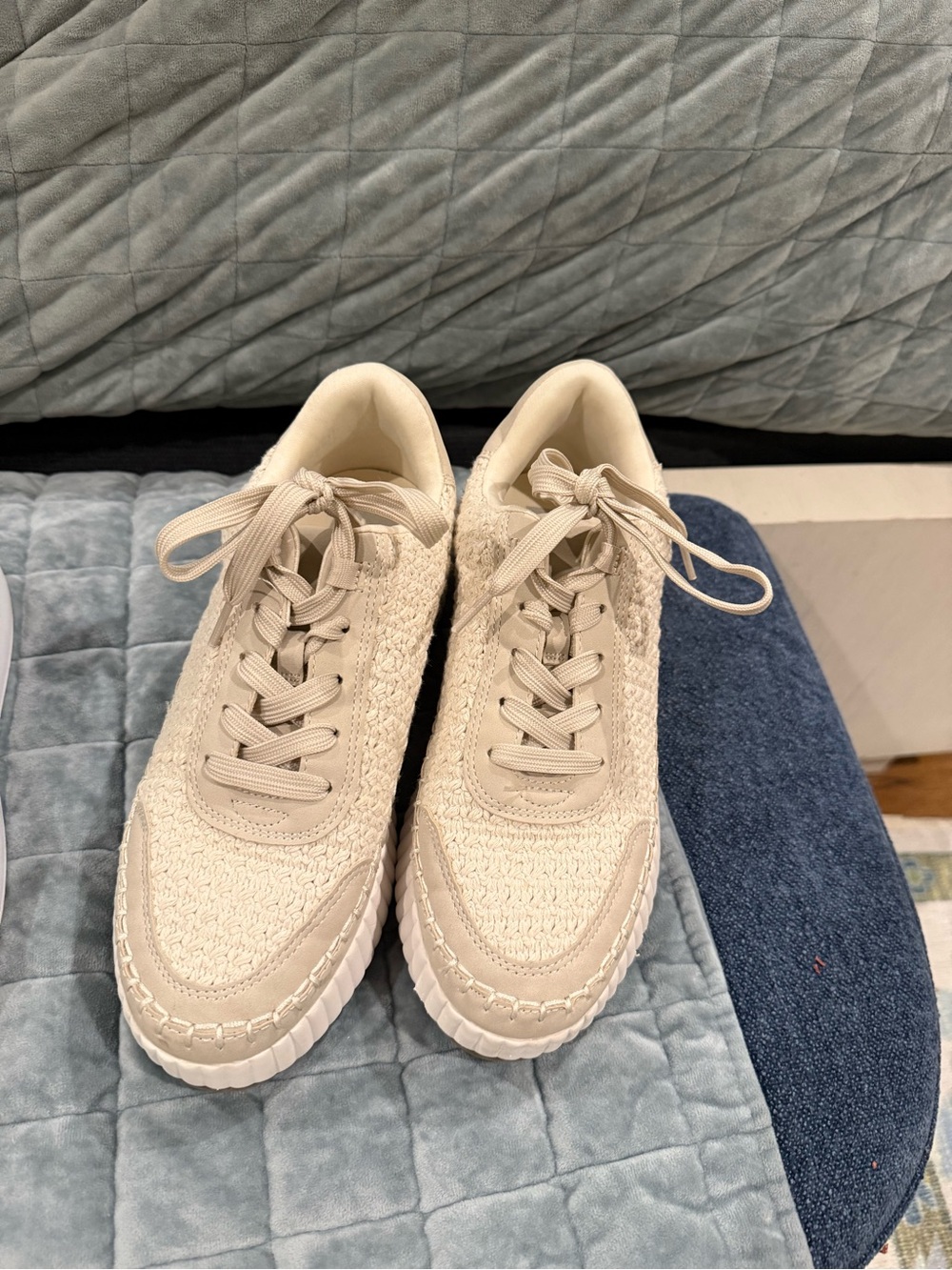 Dolce Vita Beige Knit Lace-Up Sneakers
